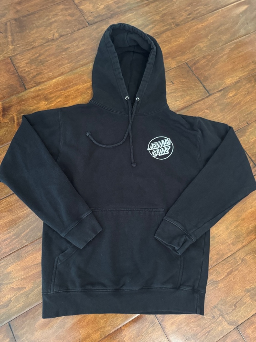 Santa Cruz Skateboards Black Hooded Pullover with White Logo Small